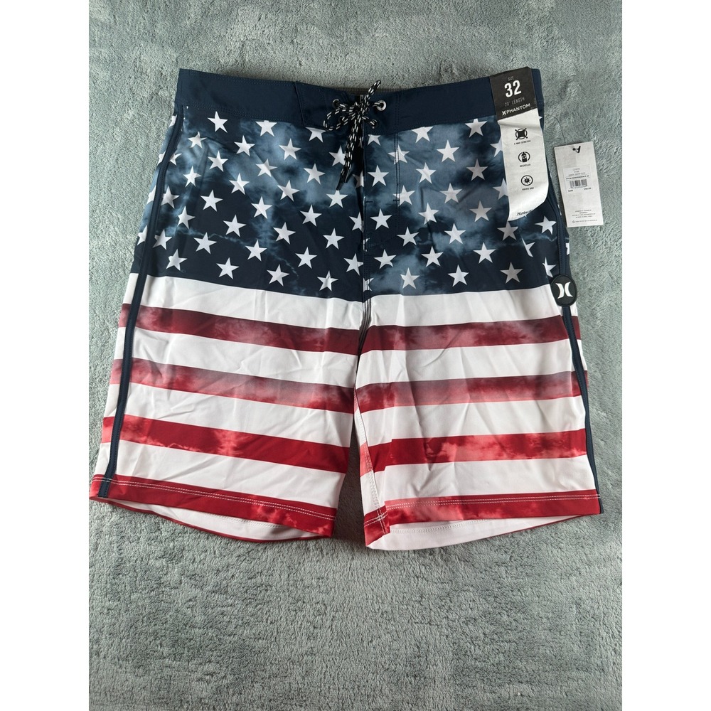Hurley Phantom Independence 20 Mens Board Shorts Stars Stripes Red White Blue 32